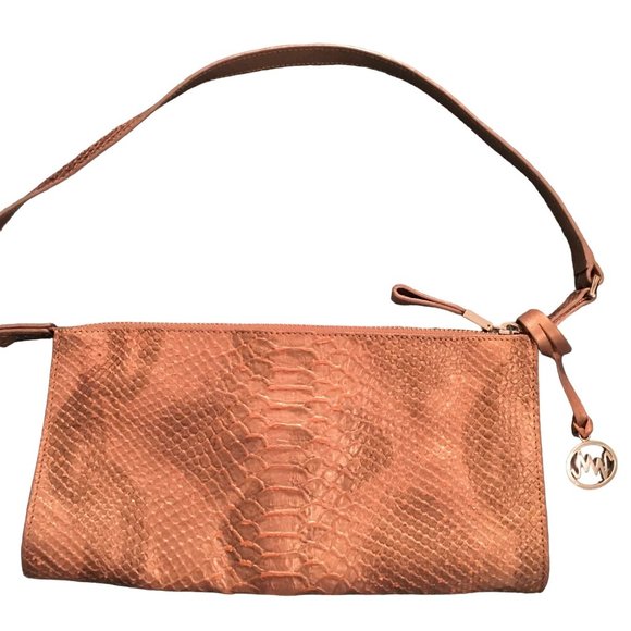 MONSAC Vegan Small Shoulder Bag Snake Embossed Burnt Metallic Gold Y2K - Picture 2 of 6